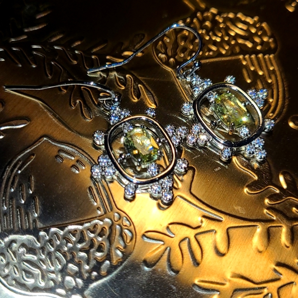 NWOT Never Worn Lab Created Citrine Rhodium Plating Drop Earrings - Picture 2 of 3